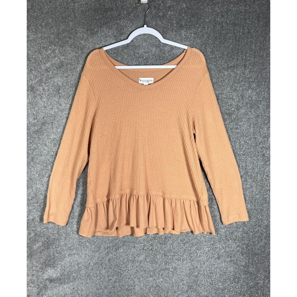 Koolaburra By Ugg Brushed Waffle Tunic Top Womens Size Large Peach Ruffle Hem